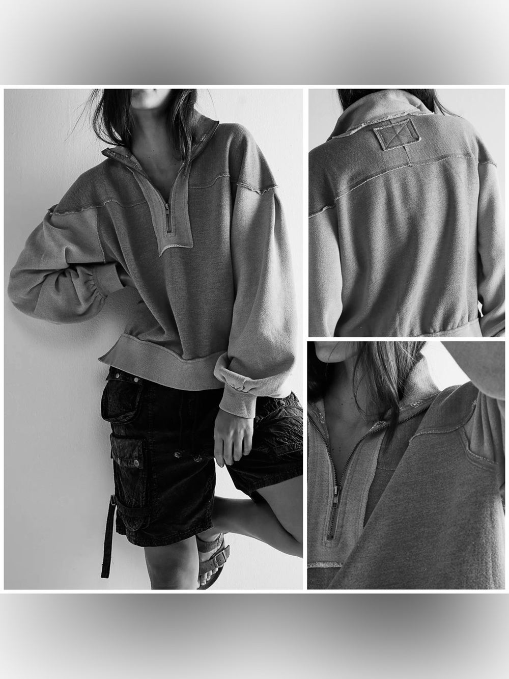Free People We the Free Kassey Half Zip - Heather grey combo - Small